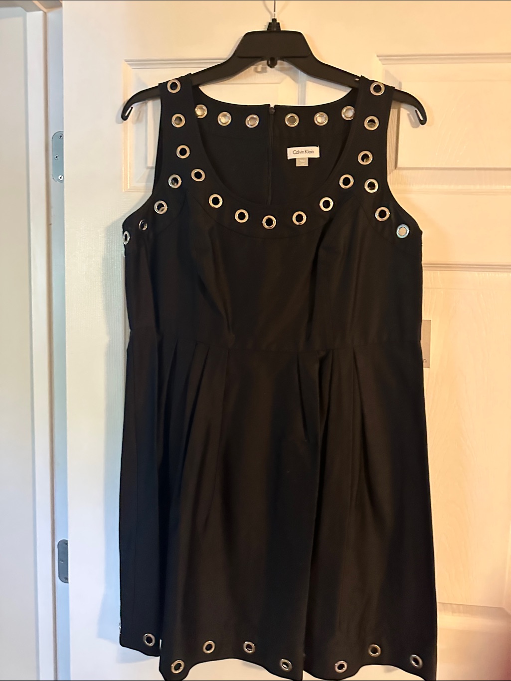 Calvin Klein Black Sleeveless Metal Grommet Trim Mini Dress